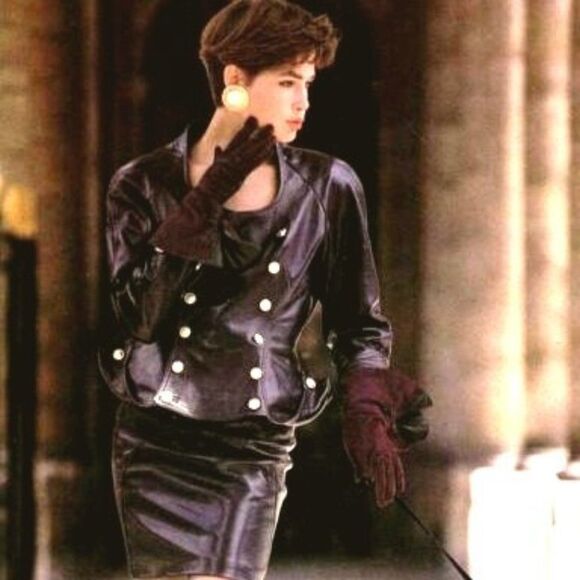 Vintage 80s Jitrois Black Lambskin Leather Military Jacket S Peplum - Picture 2 of 16